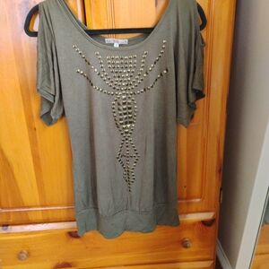 julie's closet Olive Green Short Sleeve Top with Gold Studs